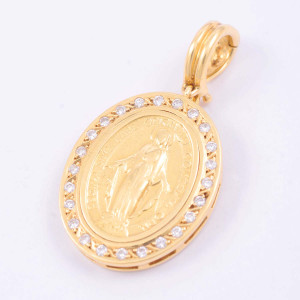 #33092 Medalha N. Sra. Das Graças em Ouro Amarelo 18K com Diamantes