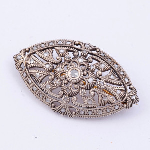#35203 Broche Vintage em Prata com 30 Pontos de Diamantes. Antiguidade