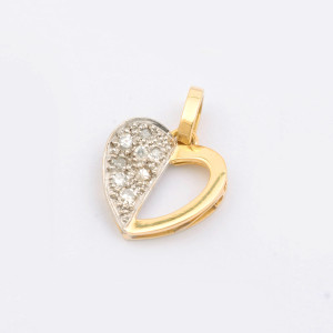 #39003-Pingente Coração em Ouro Amarelo 18k, Ouro Branco 18K com 20 Pontos de Diamantes