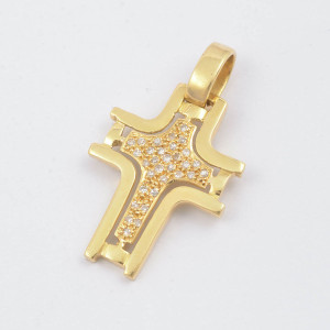 #39377-Pingente Cruz em Ouro Amarelo 18K com 31 Pontos de Diamantes