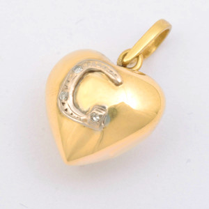 #40051-Pingente Coração com a Letra G em Ouro Amarelo 18k, Ouro Branco 18K com 4 Pontos de Diamantes