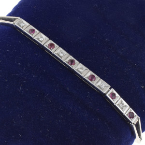 #5804 Pulseira em Ouro Branco com Rubi e Diamantes (17,5 cm)