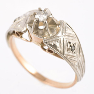 #30676 Anel Vintage em Ouro Rosê 18k, Prata/Paládio com Diamantes