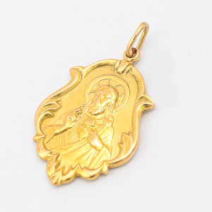 #32220 Medalha N. Sra. do Carmo e Coração de Jesus em Ouro Amarelo 18K