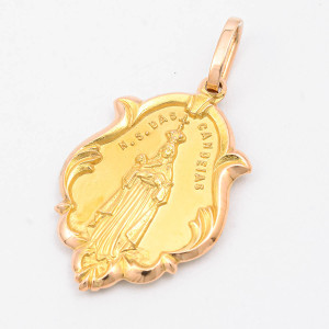 #32375 Medalha N. Sra. Das Candeias e Sta. Luzia em Ouro Amarelo 18K