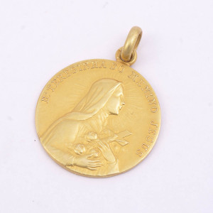 #34084 Medalha S. Terezinha em Ouro Amarelo 18K