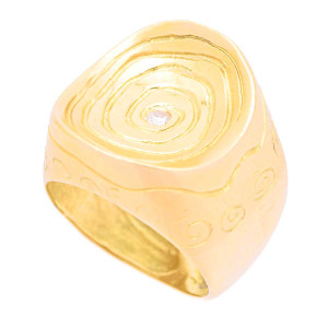 #36525 Anel Espiral em Ouro Amarelo 18K com 4 Pontos de Brilhantes