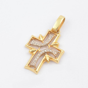 #39376-Pingente Cruz em Ouro Amarelo 18k, Ródio com 23 Pontos de Diamantes
